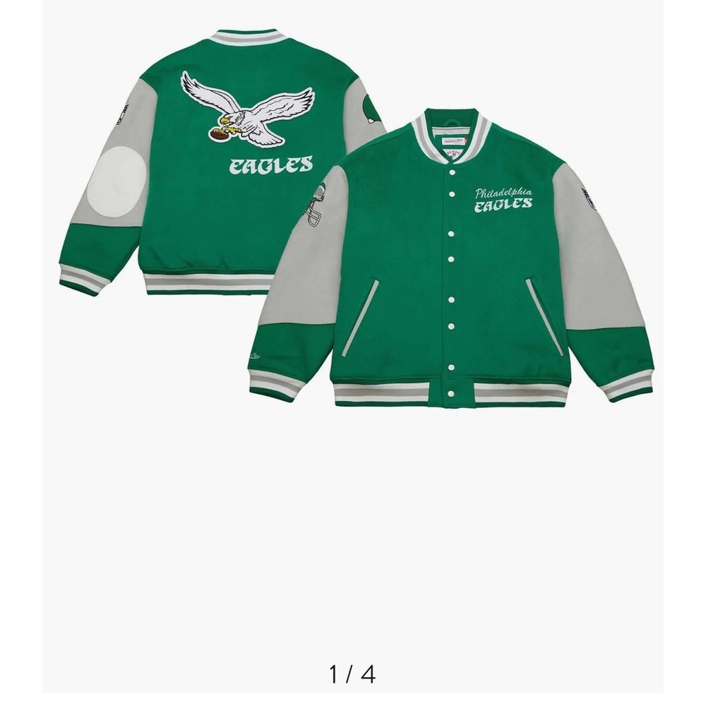 Mitchell & Ness Green and Gray Philadelphia Eagles Varsity Jacket - Picture 15 of 15